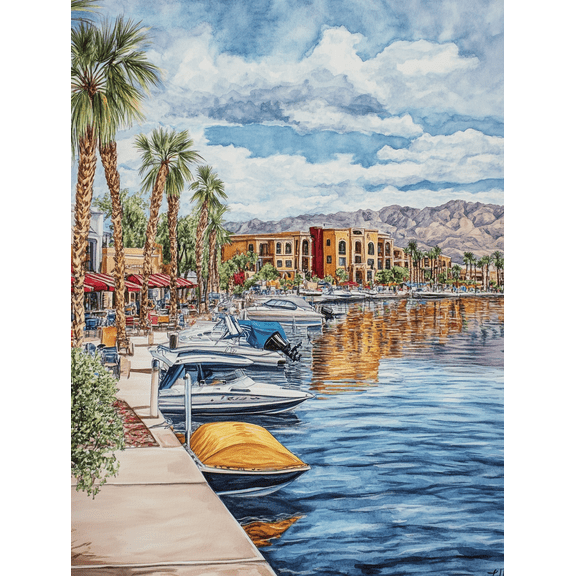 Palm Trees and Boats Harbor Wall Art Canvas Print， Suitable for Living Room， Bedroom， Office， Hotel， and Restaurant Decoration.