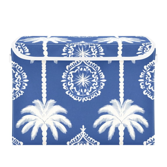 Palm Trees and Elegant Patterns Foldable Storage Bin with Lid and Handle Collapsible Storage Box 16.5 x 12.6 x 11.8 inches