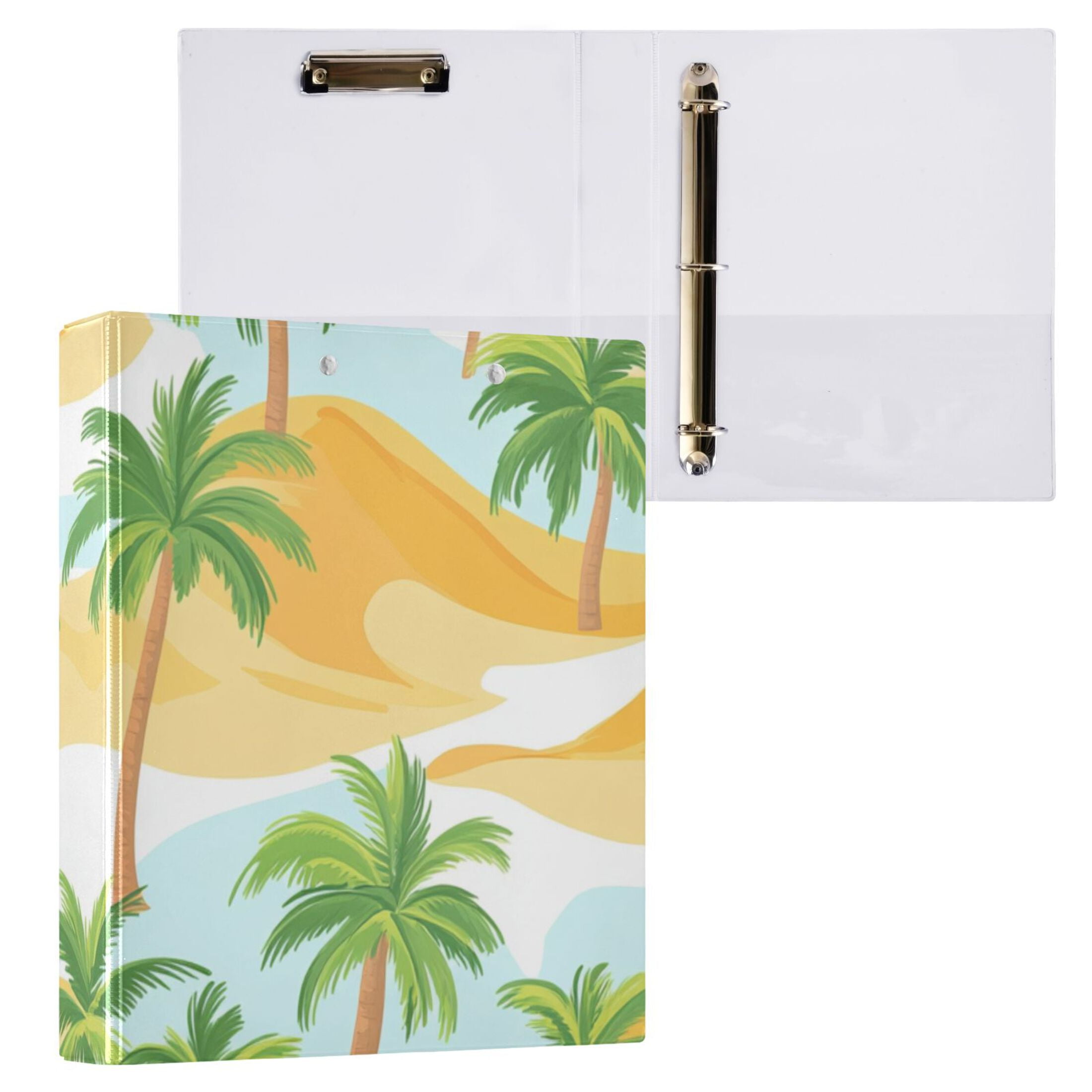 Palm Trees and Sand Dunes 3 Ring Binders 1.5 inch Hardcover File Folders with Interior Pockets A4 Size Organizer for School Office Hospital Set of 2
