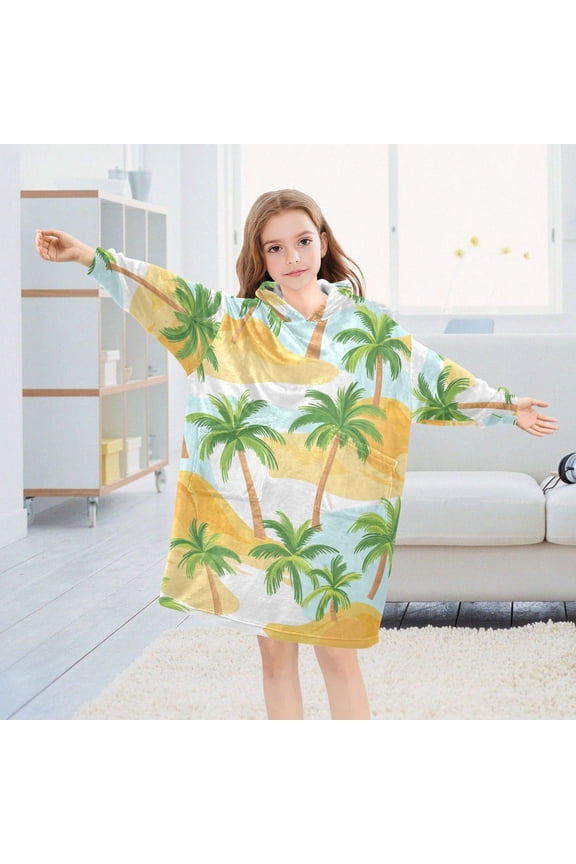 Palm Trees and Sand Dunes Oversized Wearable Blanket Hoodie Sweatshirt Flannel for Unisex Girls Boys