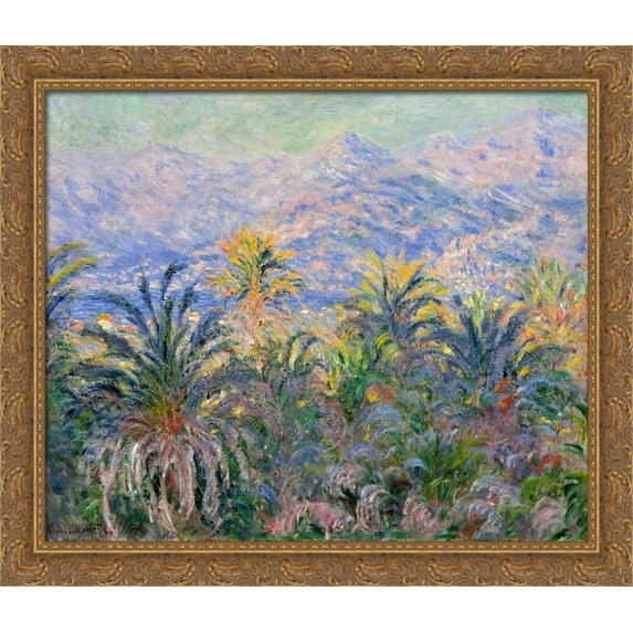 Palm Trees at Bordighera 34x28 Large Gold Ornate Wood Framed Canvas Art by Claude Monet