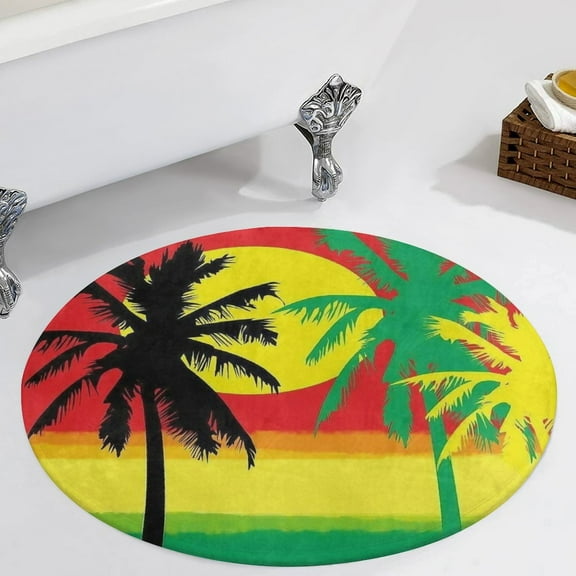 Palm Trees in Jamaica Colors Round Carpet Circle Rug Outdoor Patio Area Rug Washable Large Area Rugs Hallway Room Decor Fitness Mats