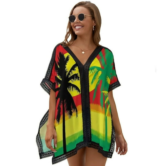 Palm Trees in Jamaica Colors Women's Swimsuit Coverup Summer Beach Cover Up Bathing Suit Dress