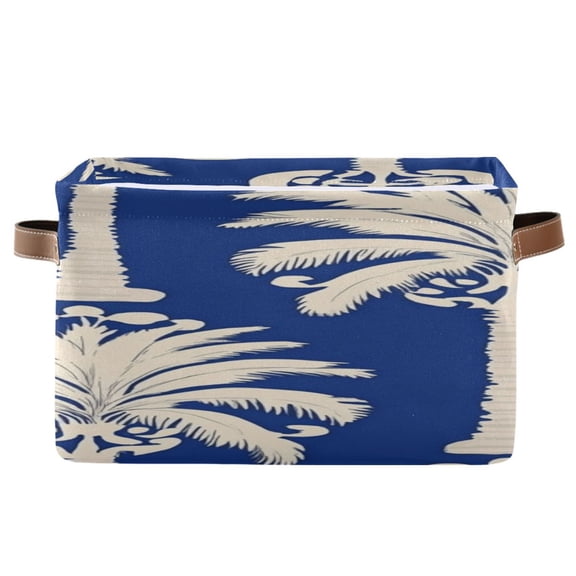 Palm Trees in White Square Storage Bins with Handles Collapsible Containing Box 1 Pack
