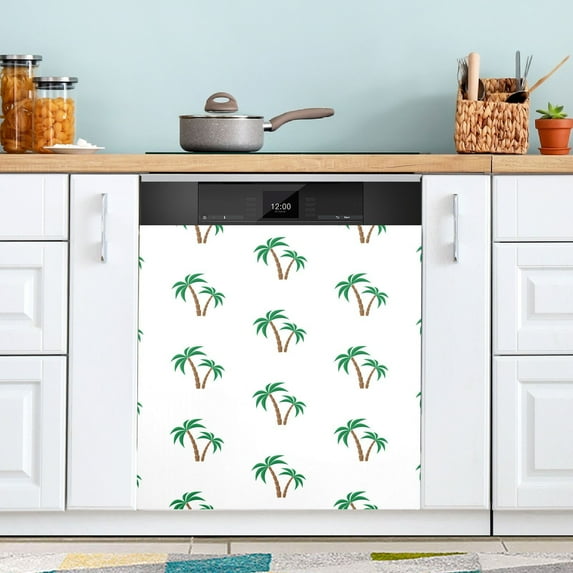 Palm Trees on White Dishwasher Magnet Cover Magnetic Dishwasher Door Refrigerator Sticker Home Decorative Art Kitchen Panel Decal 23x26 Inch