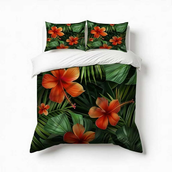 Palm Tropical Leaf Print Bedding Set 3 Pcs Soft Microfiber Quilt Cover For Bedroom Decor, Comforter Cover With 2 Pillowcase