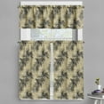 thumbnail image 1 of Palm Valance & Tier Curtain 3 pcs Set, Abstract Exotic Tropical Leaves with Pin-Scratched Paint Background Print, Window Treatments for Kitchen Room Decor, 55" x 36", Sepia and Charcoal Grey, 1 of 6