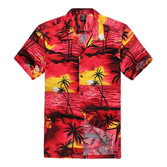 Palm Wave Mens and Big Mens Tropical Sunset Print Hawaiian Shirt, up to size 6XL