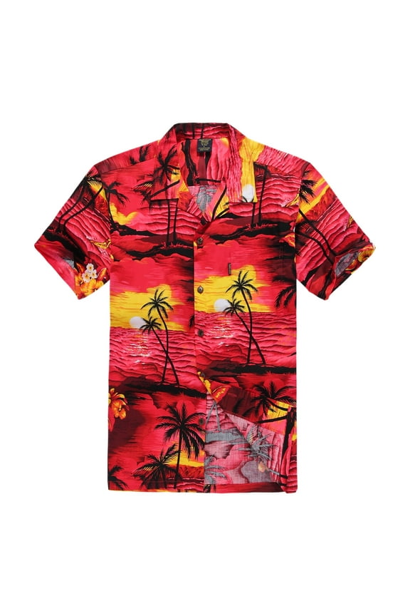 Palm Wave Mens and Big Mens Tropical Sunset Print Hawaiian Shirt, up to size 6XL