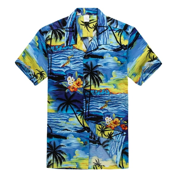 Palm Wave Mens and Big Mens Tropical Sunset Print Hawaiian Shirt, up to size 6XL