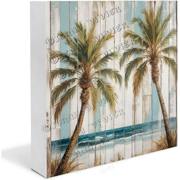 Palm Wooden Box Sign Gifts for Family Antique Summer Sign for Bathroom Farmhouse Kitchen Decor Table Centerpiece Ideas Wood Block Signs For Shelf Desk Decoration 5x5 In