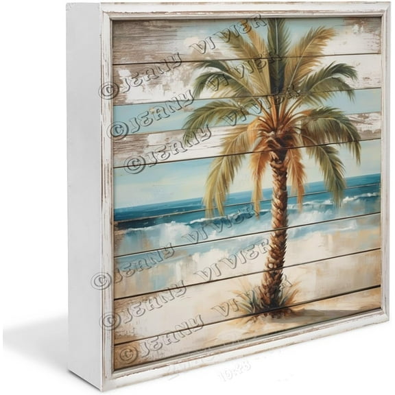 Palm Wooden Box Sign Gifts for Family Funny Beach Decor Boho Decor for Shelves Table Centerpiece Ideas Wood Block Signs For Shelf Desk Decoration 7x7 In