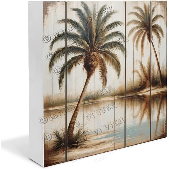 Palm Wooden Box Sign Gifts for Family Funny Summer Decor for Office Shabby Chic Farmhouse Decor Rustic Desk Decor for Office Wood Block Signs For Shelf Desk Decoration 7x7 In