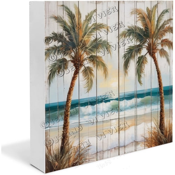 Palm Wooden Box Sign Palm Gifts Funny Summer Decor for Table Rustic Bathroom Decor Office Desk Centerpiece Wood Block Signs Housewarming Gifts 5x5 In