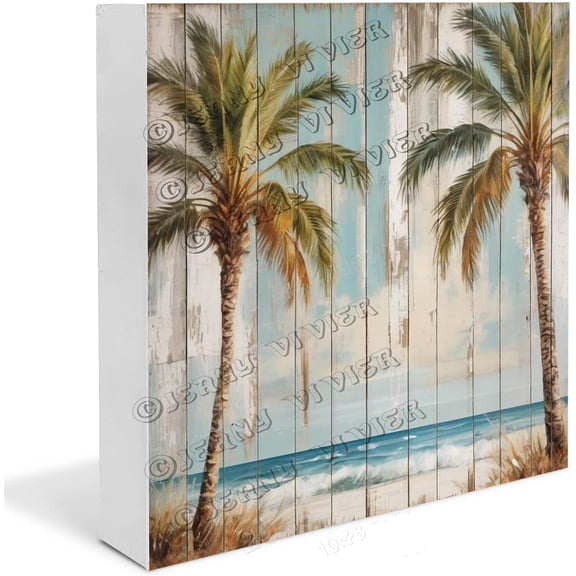 Palm Wooden Box Sign Summer Gifts for Family Funny Beach Sign for Home Room Decor Centerpiece Table Decorations Wood Block Signs For Shelf Desk Decoration 5x5 in