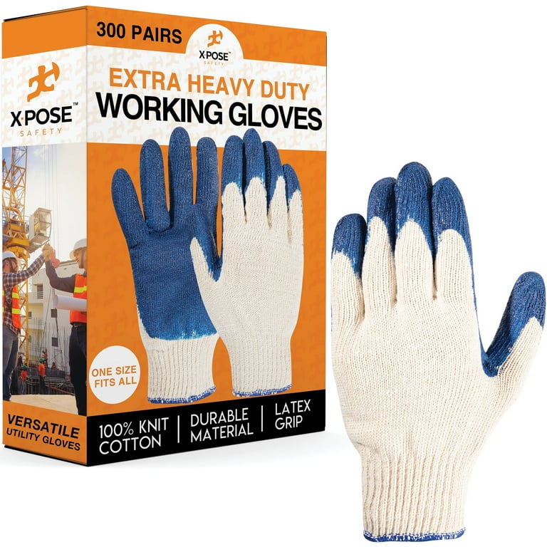 Palm Working Gloves, Latex Rubber Coated Knit with Grip, Durable