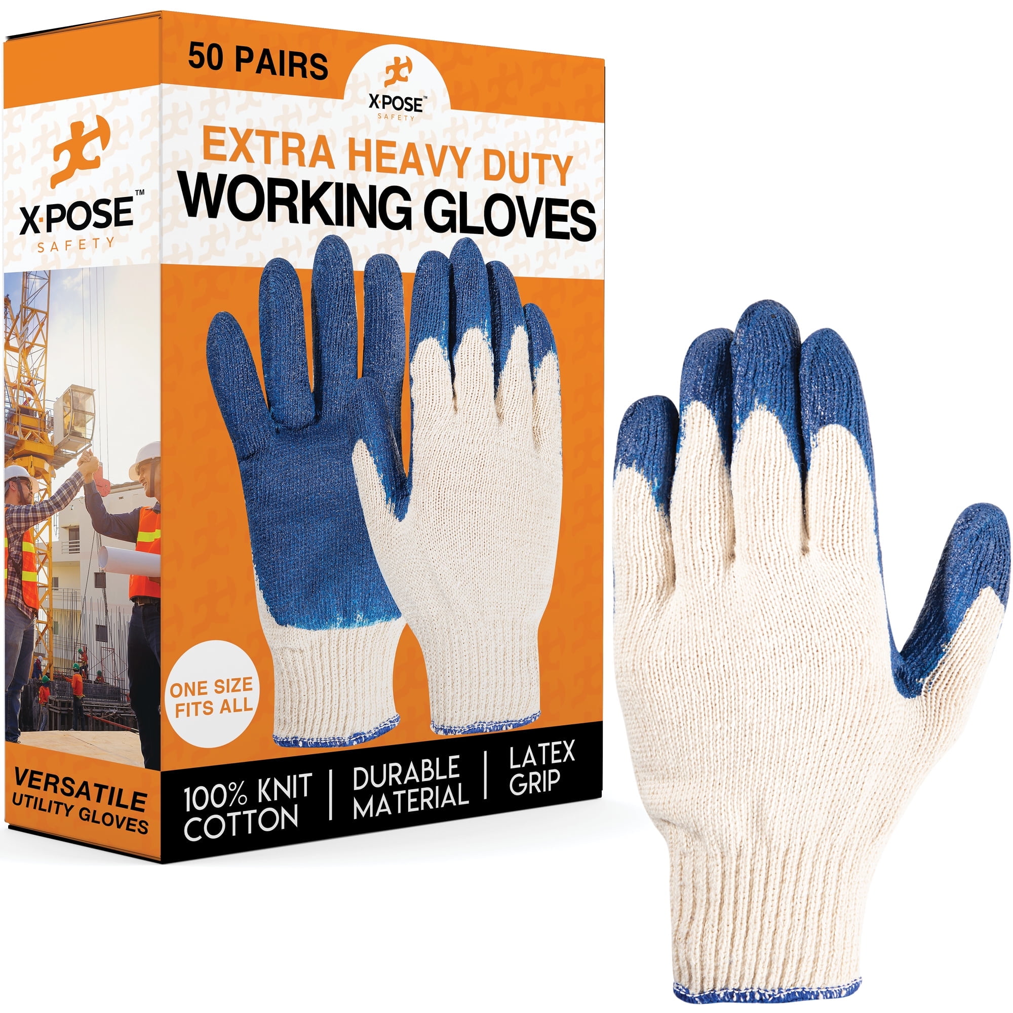 Palm Working Gloves, Latex Rubber Coated Knit with Grip, Durable