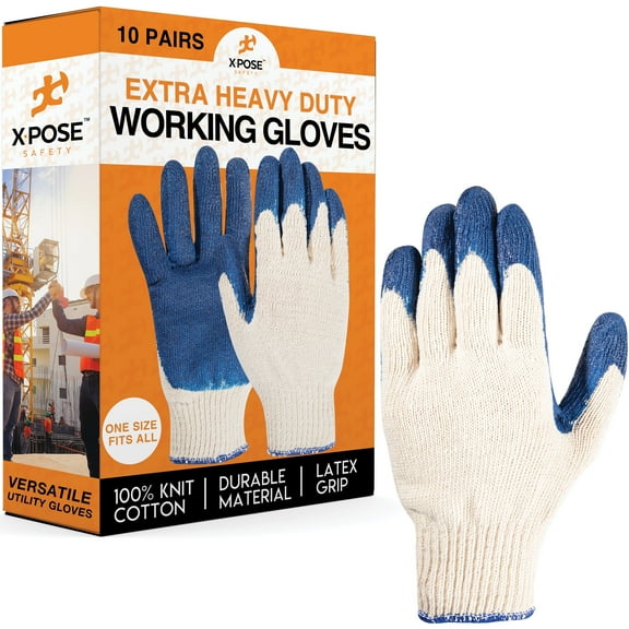 Palm Working Gloves, Rubber Coated with Grip, Safe for Construction, Electrician, Mechanic-10 Pairs