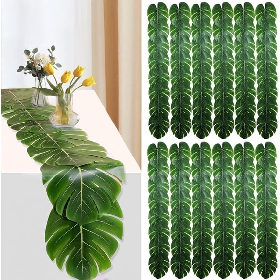 Palm leaf tablecloth, artificial tropical palm leaf tablecloth, fake leaf tablecloth, used for weddings, Hawaii, Hawaii, Hawaii themed parties, supplying summer dining table wall decorations