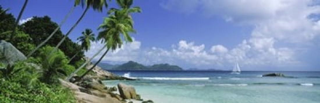 Palm trees on the beach Anse Severe La Digue Island Praslin Island Seychelles Canvas Art - Panoramic Images (18 x 6)