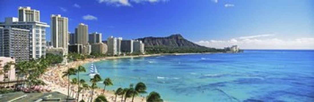 Palm trees on the beach Diamond Head Waikiki Beach Oahu Honolulu Hawaii USA Canvas Art - Panoramic Images (18 x 6)