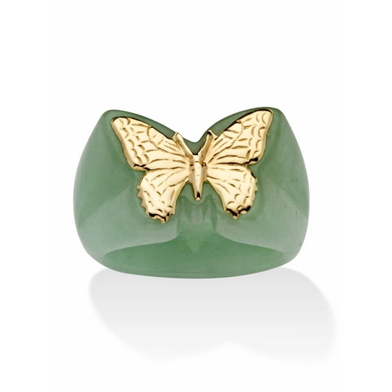 PalmBeach 14K Yellow Gold, Butterfly Genuine Green or Black Jade Yellow Gold Ring