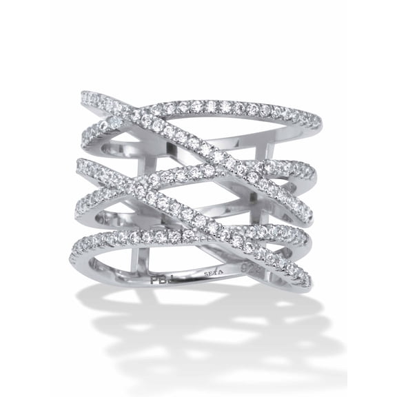 PalmBeach Jewelry 0.55 TCW Round Cubic Zirconia Sterling Silver Five Row Wrap Ring