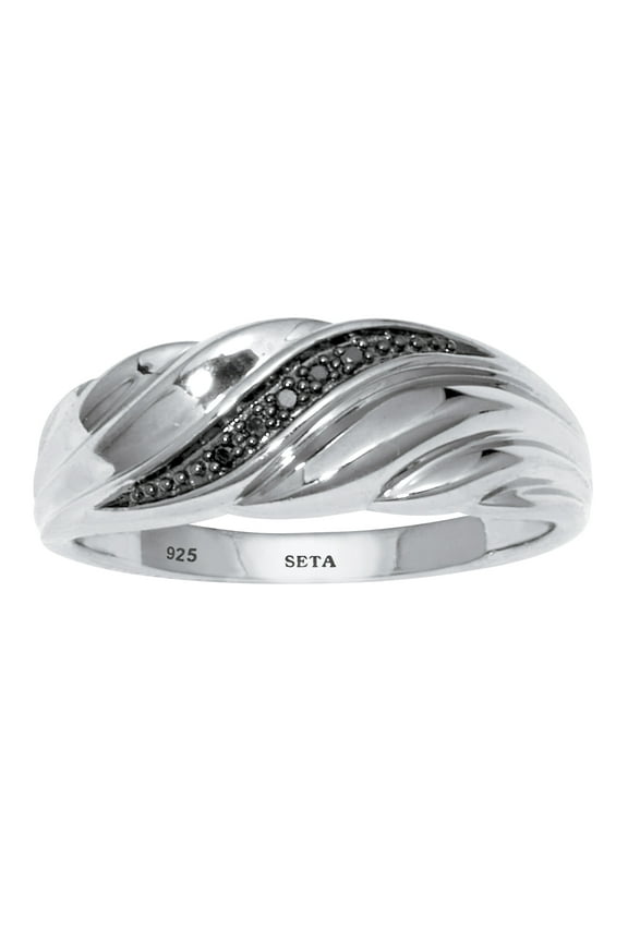 .03 TCW Men's Round Genuine Black Diamond Platinum-Plated Sterling Silver Ring