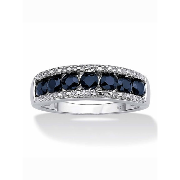 PalmBeach Jewelry 1.06 TCW Genuine Round Blue Sapphire and Diamond Accent Ring in Platinum-plated Sterling Silver