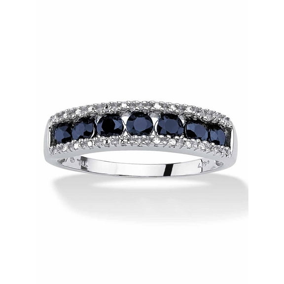 PalmBeach Jewelry 1.06 TCW Round Genuine Blue Sapphire and Diamond Accent 10k White Gold Ring