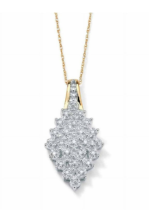 1/10 TCW Round Cut Genuine Diamond 10k Solid Yellow Gold Cluster Pendant Necklace, 18 inch length