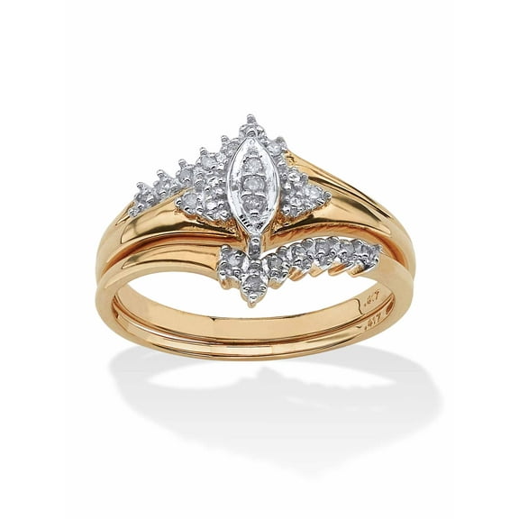 PalmBeach Jewelry 1/10 TCW Round Diamond 10k Yellow Gold Bridal Engagement Wedding Marquise-Shaped Ring Set