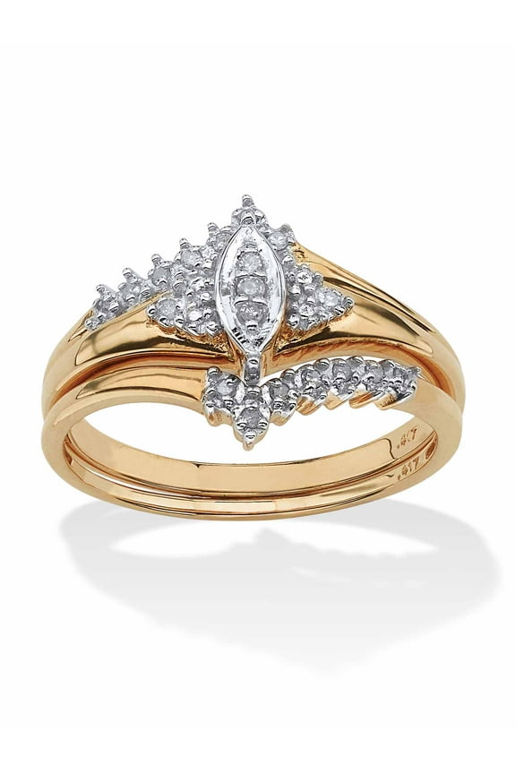 1/10 TCW Round Diamond 10k Yellow Gold Bridal Engagement Wedding Marquise-Shaped Ring Set