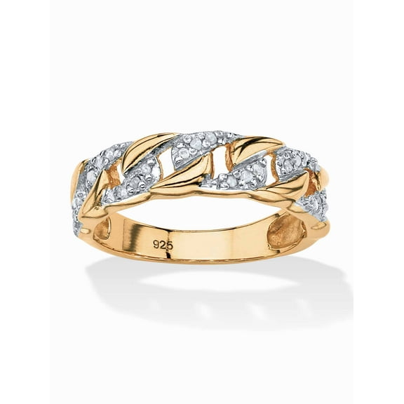 PalmBeach Jewelry 1/10 TCW Round Diamond Curb-Link Ring in 14k Gold Over .925 Sterling Silver