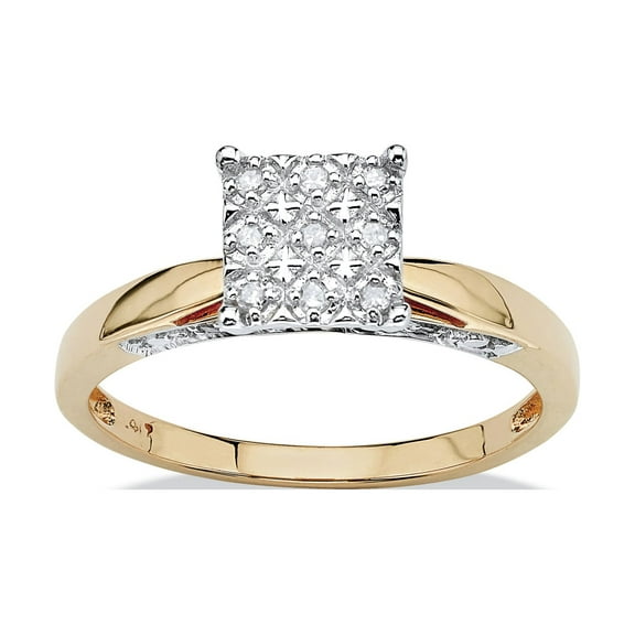 PalmBeach Jewelry 1/10 TCW Round Diamond Pave Solid 10k Yellow Gold Princess-Shaped Anniversary Ring