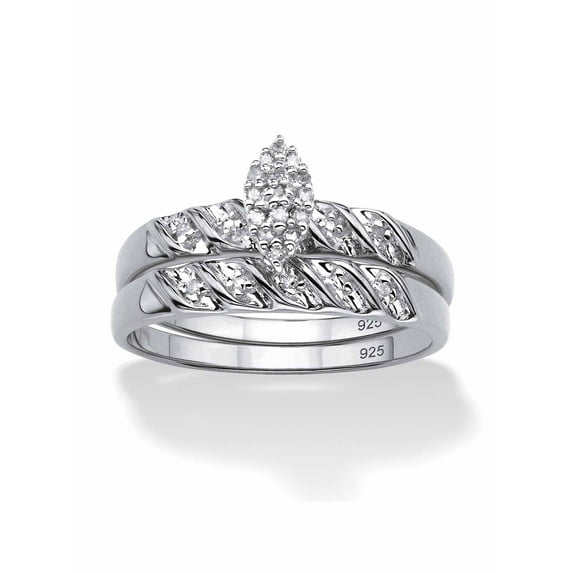 PalmBeach Jewelry 1/10 TCW Round Diamond Two-Piece Bridal Set in Platinum-plated Sterling Silver