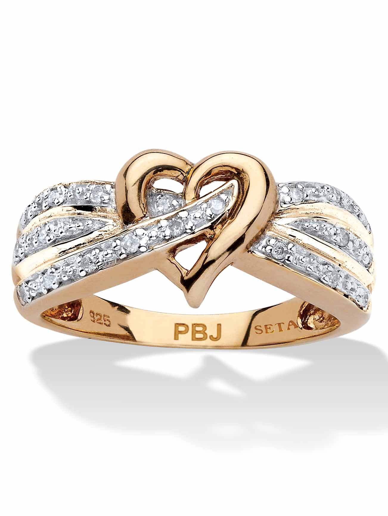 PalmBeach Jewelry 1/10ct t.w. Round Diamond Heart Ring, 18K Gold/Platinum Plated Sterling Silver
