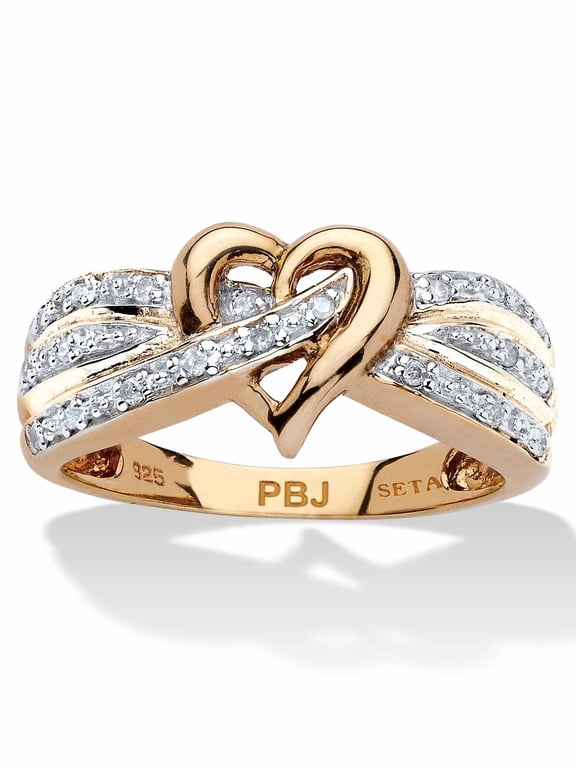 1/10ct t.w. Round Diamond Heart Ring, 18K Gold/Platinum Plated Sterling Silver
