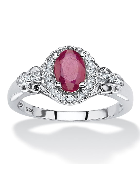 1.18 TCW Oval Genuine Ruby and Topaz Halo Ring in .925 Sterling Silver