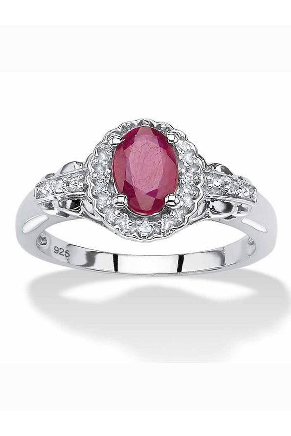 1.18 TCW Oval-Cut Genuine Ruby and Topaz Halo Cocktail Ring in Sterling Silver