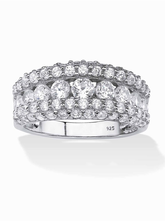 1.26 TCW Round Cubic Zirconia Row Ring in Platinum-plated Sterling Silver