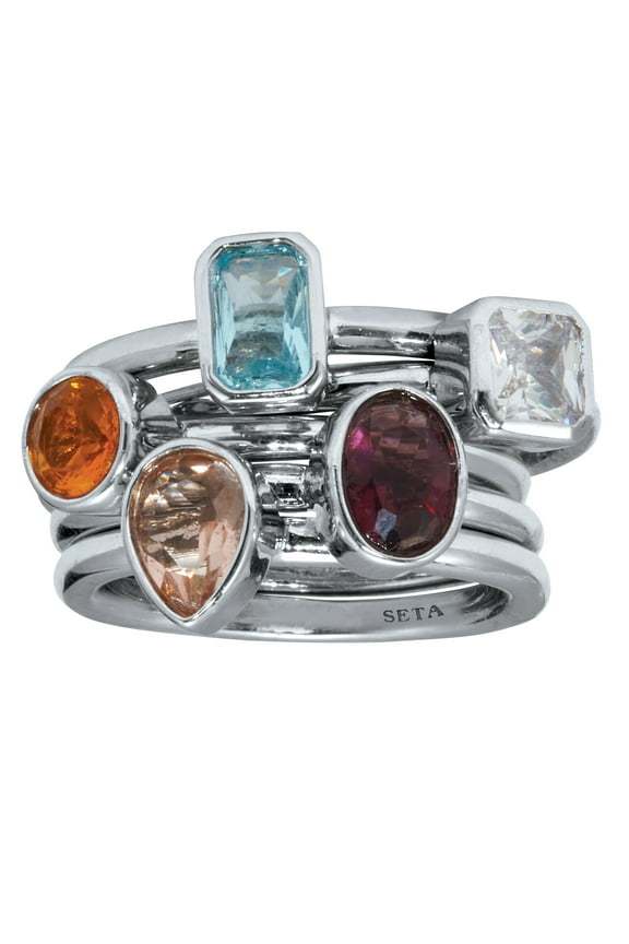 1.32 TCW CZ and Simulated Crystal Platinum-plated 5 Piece Stackable Ring Set