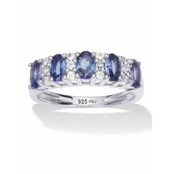 PalmBeach Jewelry 1.32 TCW Oval Cut Genuine Purple Tanzanite and Genuine White Topaz Sterling Silver Ring