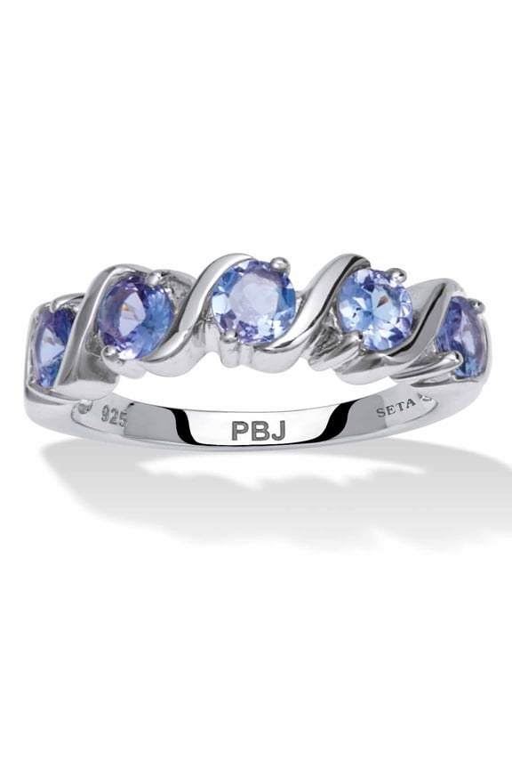 1.33 TCW Oval Cut Genuine Purple Tanzanite and Genuine White Topaz Sterling Silver Ring