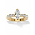 thumbnail image 1 of PalmBeach Jewelry 1.4 TCW Marquise With Baguettes Cubic Zirconia 14k Yellow Gold-Plated Sterling Silver Engagement Ring, 1 of 5