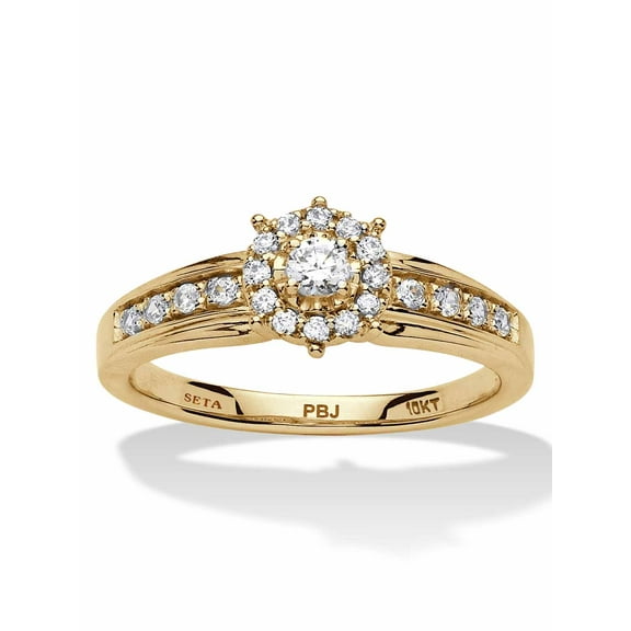PalmBeach Jewelry 1/4 TCW Round Cut Genuine Diamond 10k Yellow Gold Halo Engagement Ring