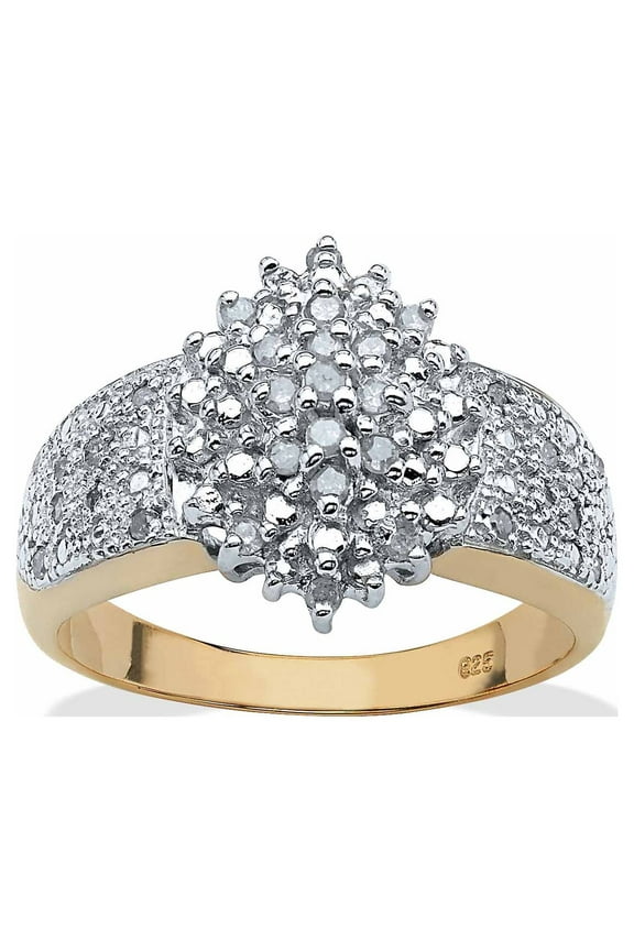 1/4 TCW Round Diamond 18k Gold-Plated or Platinum-Plated Sterling Silver Marquise-Shaped Cluster Ring