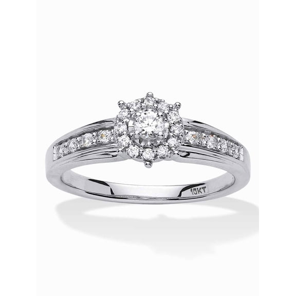 PalmBeach Jewelry 1/4 TCW Round Diamond Halo Engagement Ring in 10k White Gold
