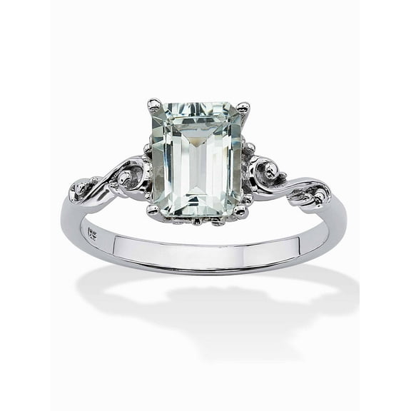 PalmBeach Jewelry 1.40 TCW Emerald Cut Genuine Aguamarine 18K Gold-Plated or Platinum-Plated Sterling Silver Ring