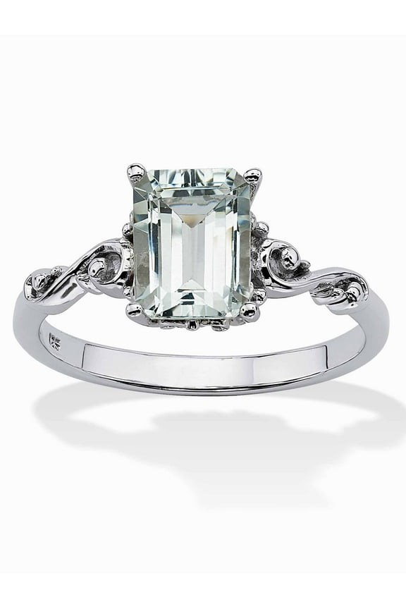 1.40 TCW Emerald Cut Genuine Aguamarine 18K Gold-Plated or Platinum-Plated Sterling Silver Ring
